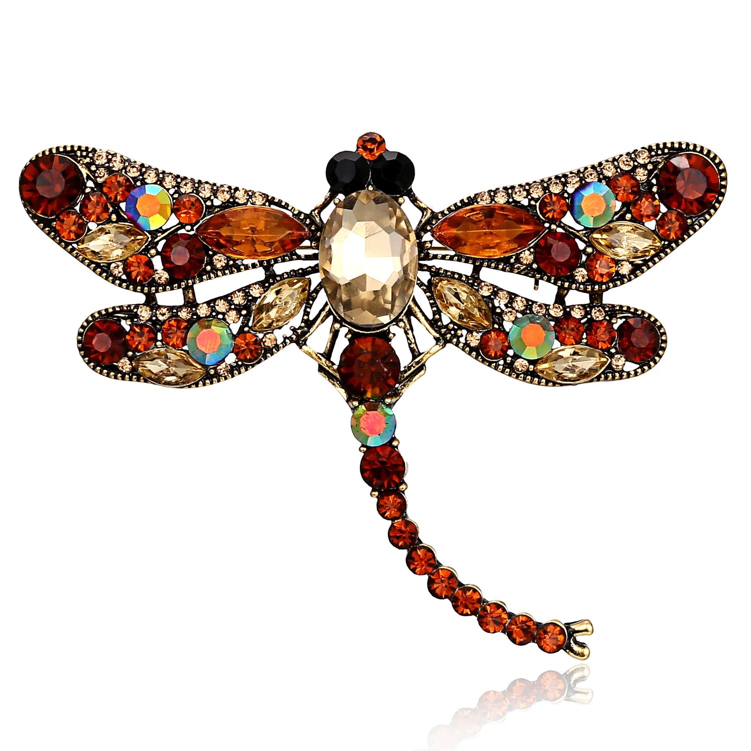 Crystal Vintage Dragonfly Brooches for Women Large Insect Animal Brooch Pin Fashion Dress Coat Accessories Cute Jewelry