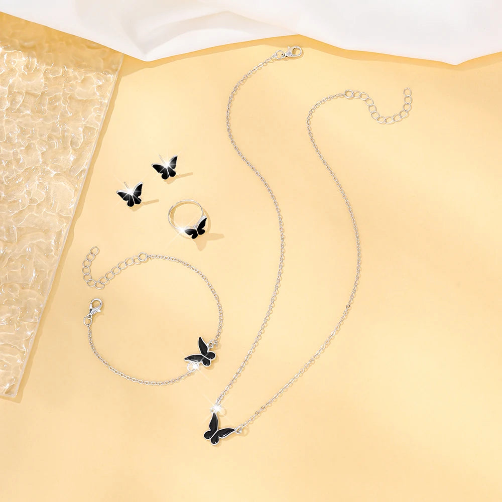 5pcs Exquisite And Elegant Butterfly Pendant Earrings Bracelet Ring And Necklace Perfect As Gift Birthdays Any Special Occasion