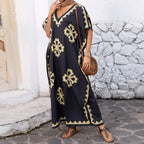 Women’s Summer Ramadan Dress – Loose V-Neck Bat Sleeve Caftan Gown