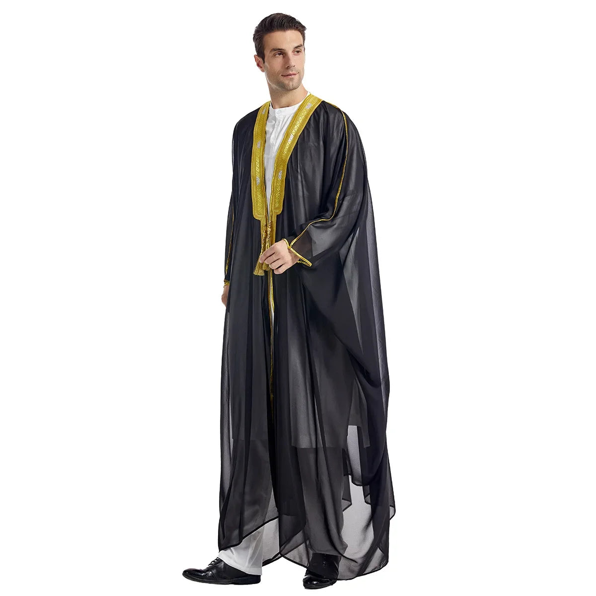 Men’s Islamic Kaftan Robe – Arabic Moroccan Long Dress, Striped Muslim National Costume