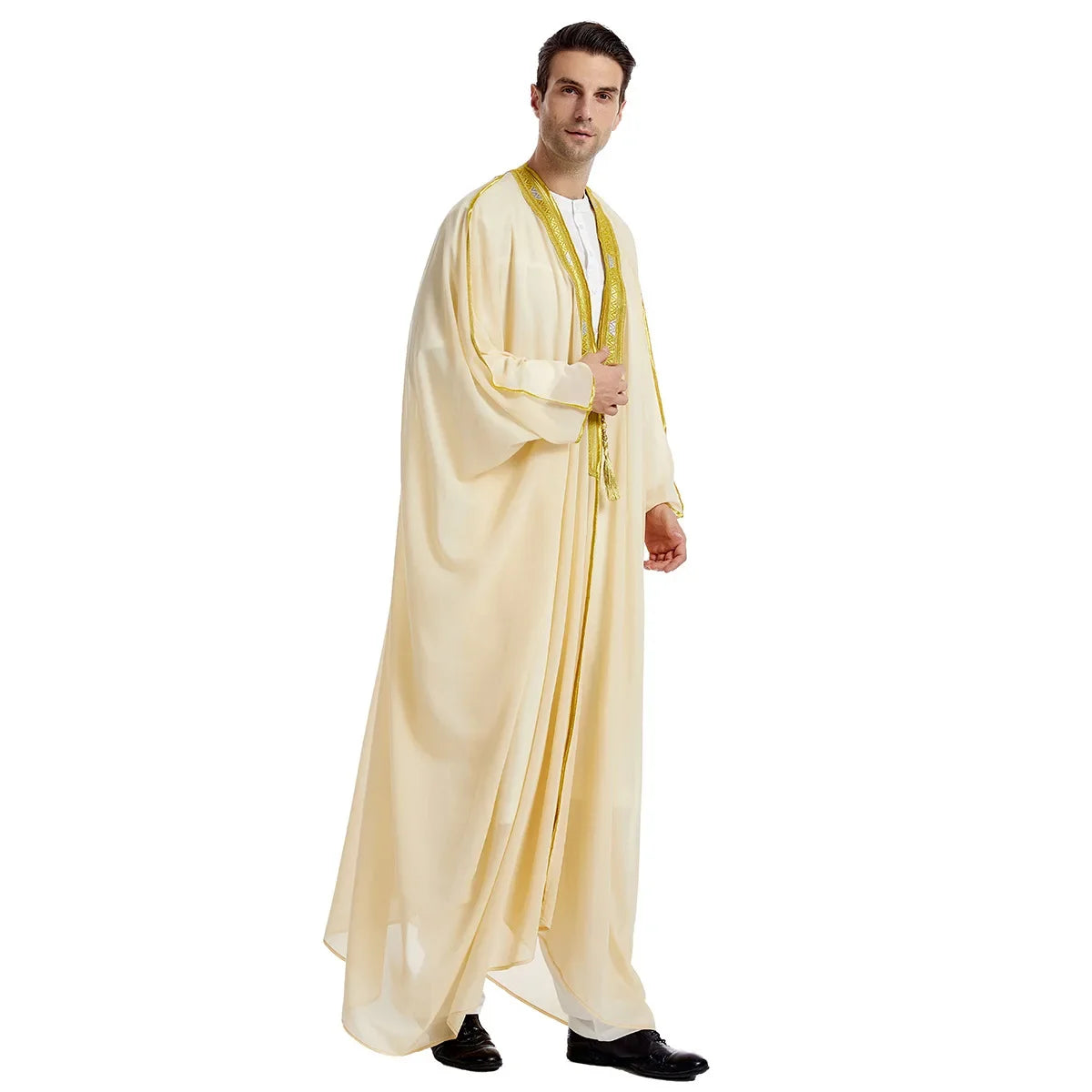 Men’s Islamic Kaftan Robe – Arabic Moroccan Long Dress, Striped Muslim National Costume