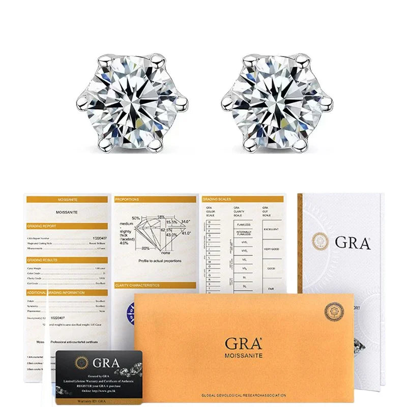 Women's Moissanite Screw Stud Earrings D Color 925 Sterling Silver 6 Prong Diamond Wedding Fine Jewelry