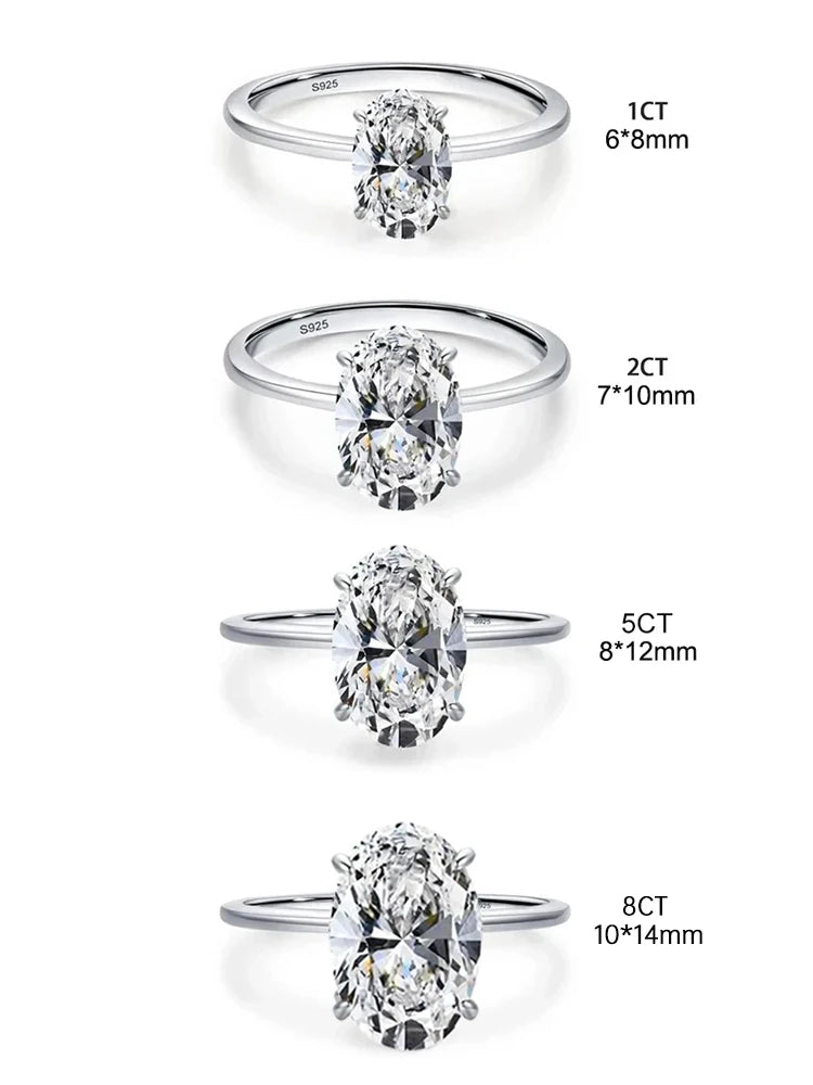 925 Sterling Silve Gorgeous Shiny 1-8CT Zircon Oval Stone Ring For Women Engagement Wedding Luxury High Quality Fine Jewelry