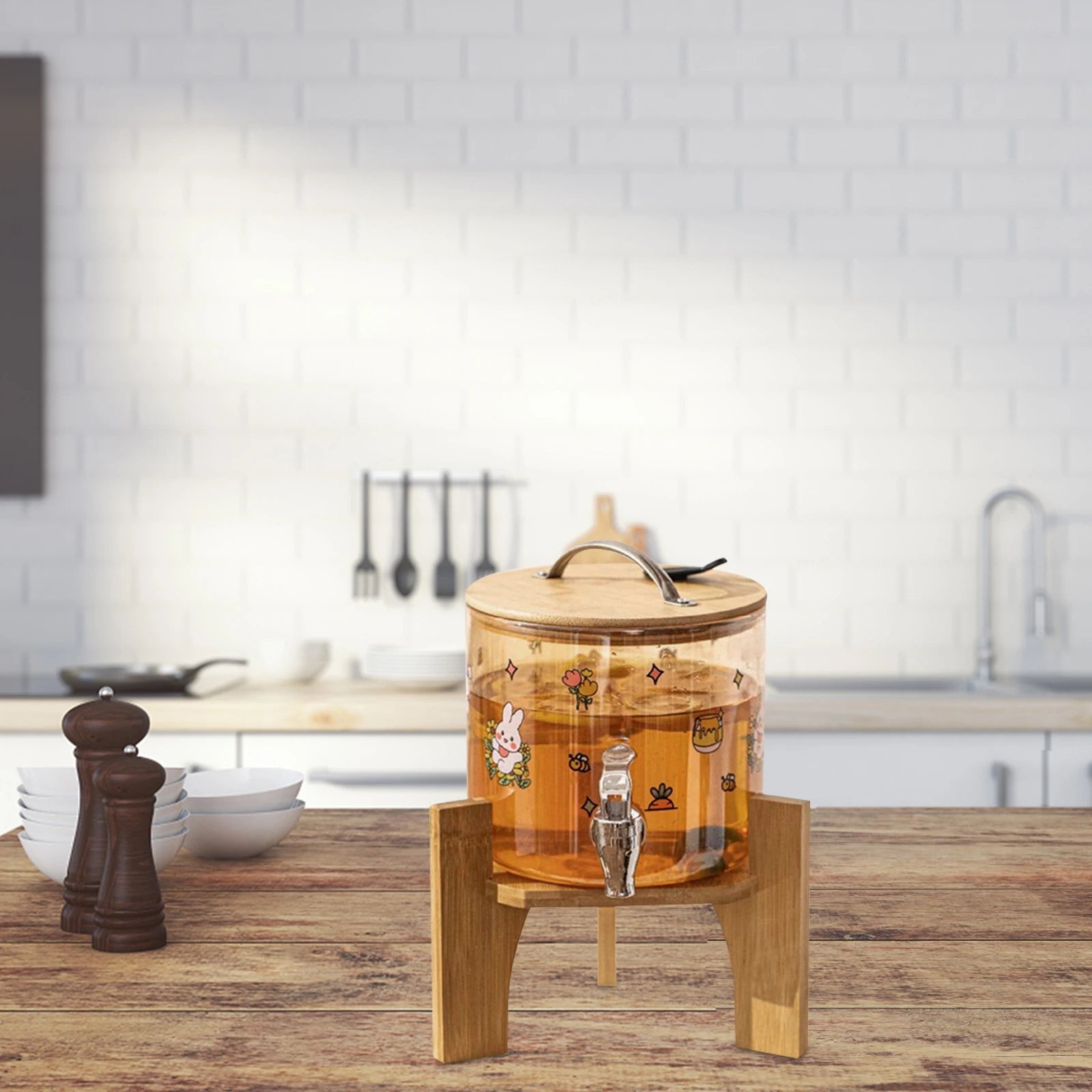 Bamboo Base Drinks Dispenser Holder Rack Round Wood Water Dispenser Beverage Stand Vase Stand Fish Tank Base Home Furnishings