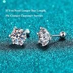 Women's Moissanite Screw Stud Earrings D Color 925 Sterling Silver 6 Prong Diamond Wedding Fine Jewelry
