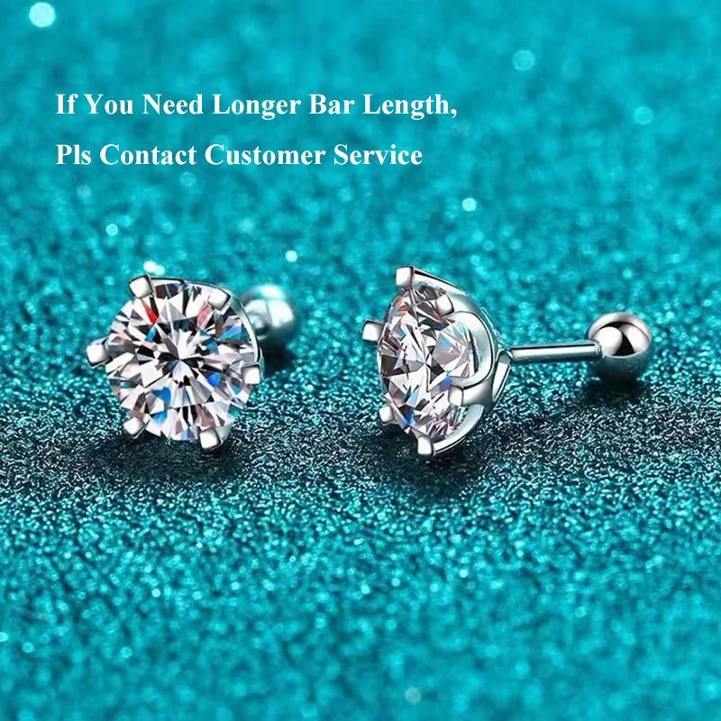 Women's Moissanite Screw Stud Earrings D Color 925 Sterling Silver 6 Prong Diamond Wedding Fine Jewelry