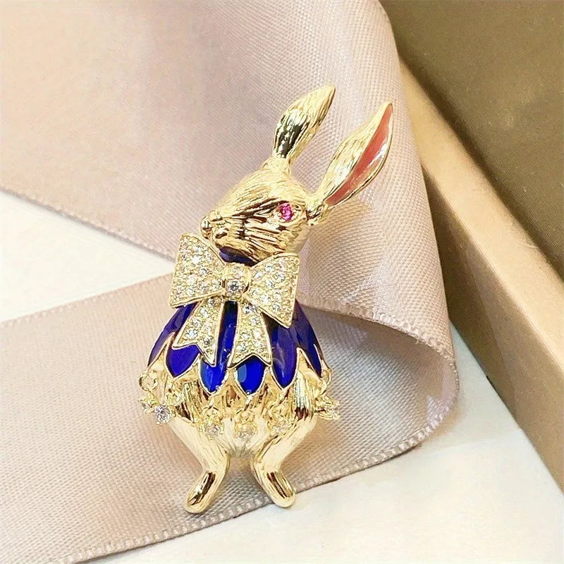 1PC Vintage baroque brooch ladies men's rabbit enamel crystal pin cute drip oil badge party gift dress ornaments