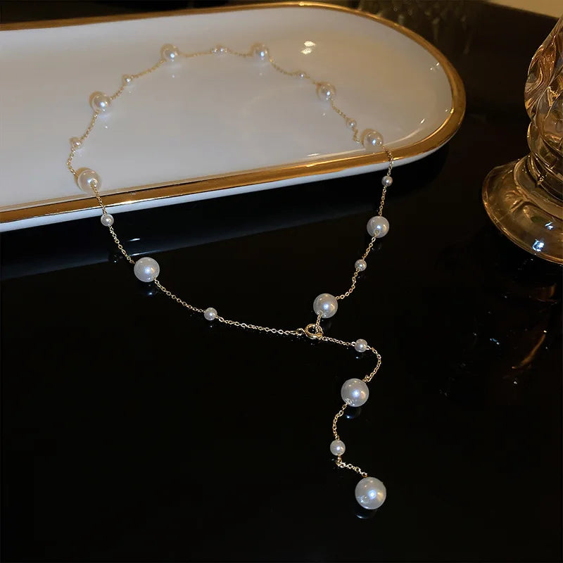 Imitation Pearls Long Chain Necklace for Women Sexy Tassel Back Necklace for Party Dress Chain Necklaces Body Jewelry Mujer