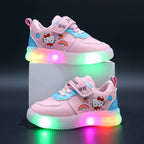 Girls LED Light Up Shoes – Hook & Loop Casual Sneakers with Print Design, Comfortable PU Insole & Rubber Sole (Ages 4–6 Years)