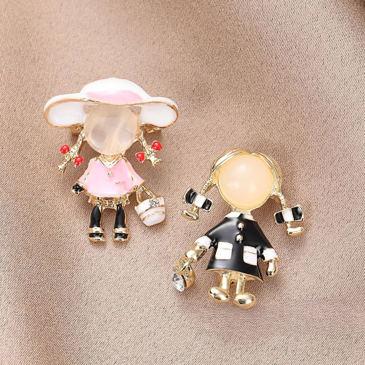 Small Cute Little Girl In Black Dress Nurse Brooches Rhinestone Crystal Brooch Pin Drop Oil Corsage Clothing Coat Jewelry