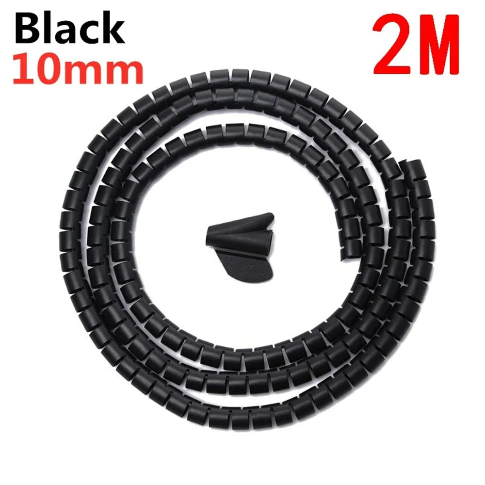 2M Universal Flexible Spiral Wire Protector Data Cable Organizer Computer Cord Protective Tube Clip Desktop Tidy Management Tool