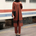 Women’s Islamic Ramadan & Eid 2-Piece Set – Lace-Up Corset Top with Wide-Leg Pants, Solid Color Kaftan
