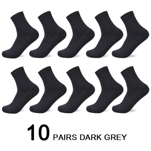 10 Pairs/Lot Men's Business Casual Socks 2025 New Compression Autumn Long Black Man Dress Sock Gift Plus Size 38-44