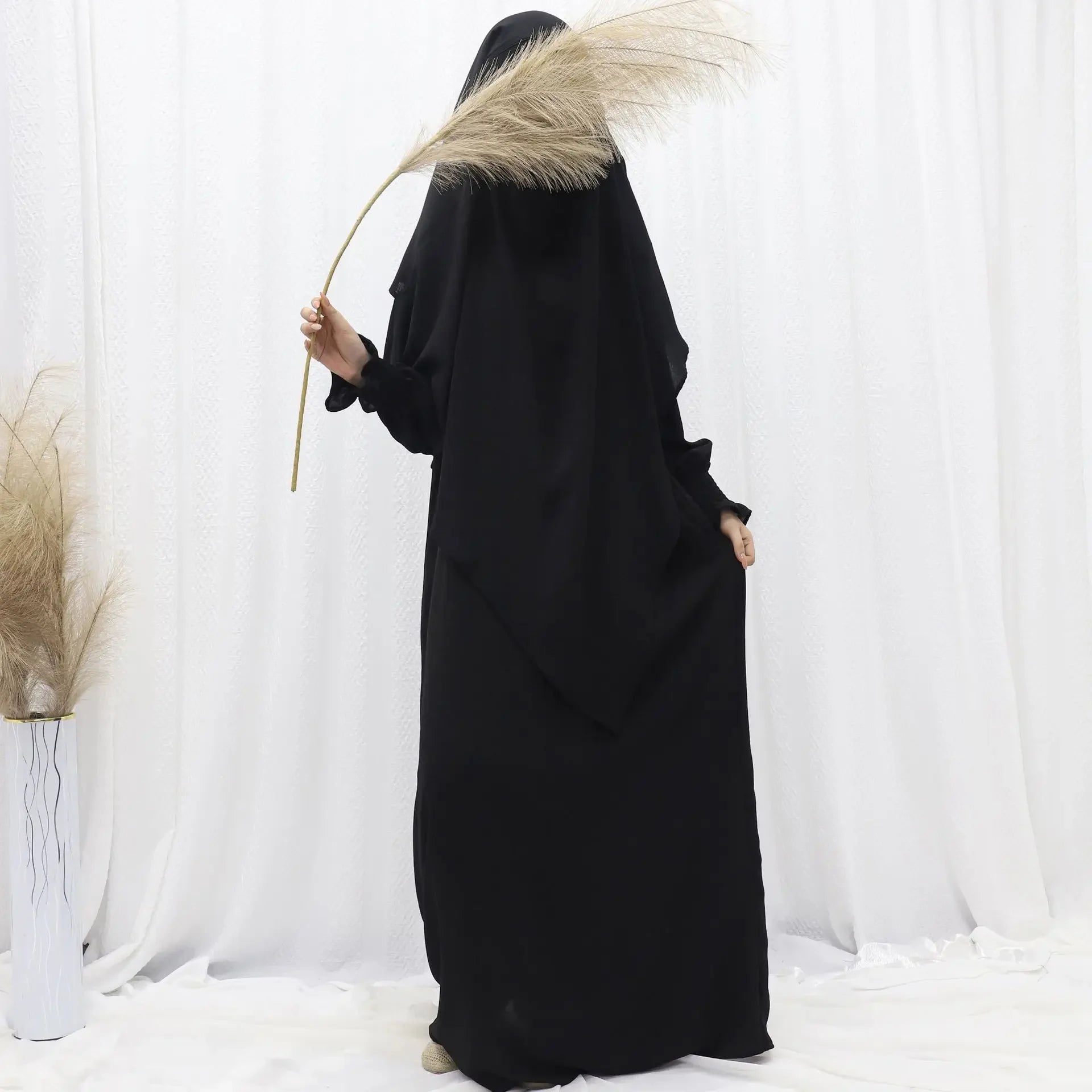 Women’s Ramadan Modest Abaya – Long Kaftan Dress with Headscarf, Islamic Jalabiya