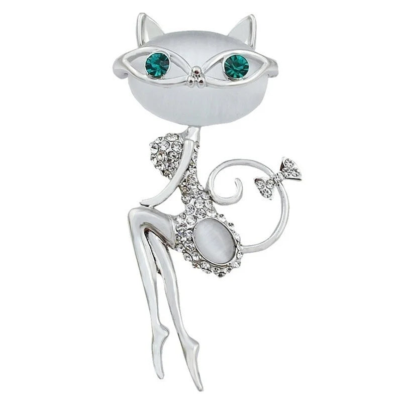 Opal Super Cute Kitten Cat Eye Stone Brooch Crystal Collar Creativity Dress Fashionable Style Sexy Wedding Accessories