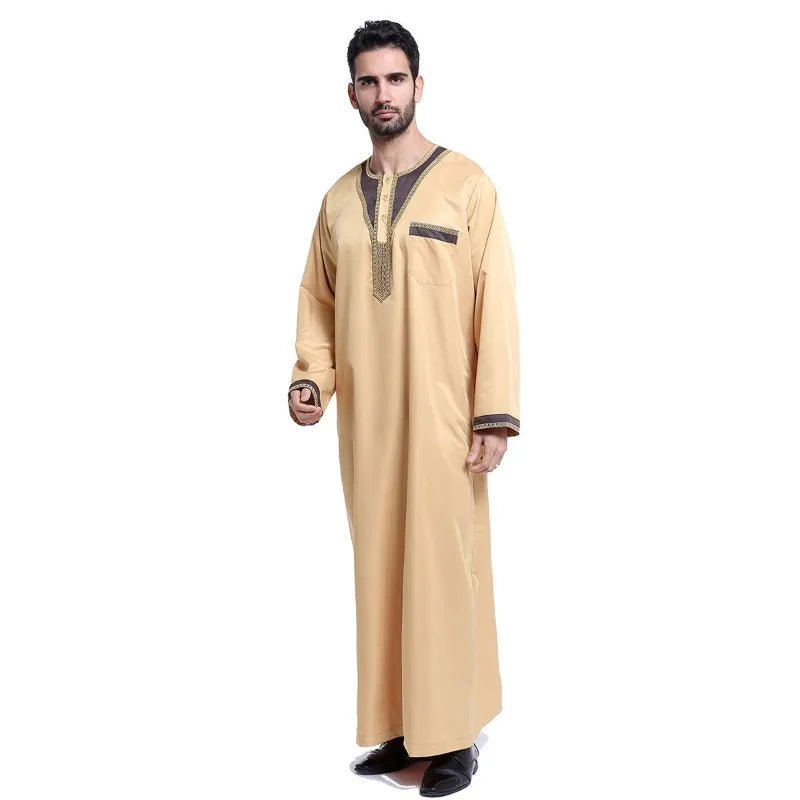 Men’s Arabic Kaftan Robe – Islamic Ethnic Long Sleeve Festival & Ramadan Wear