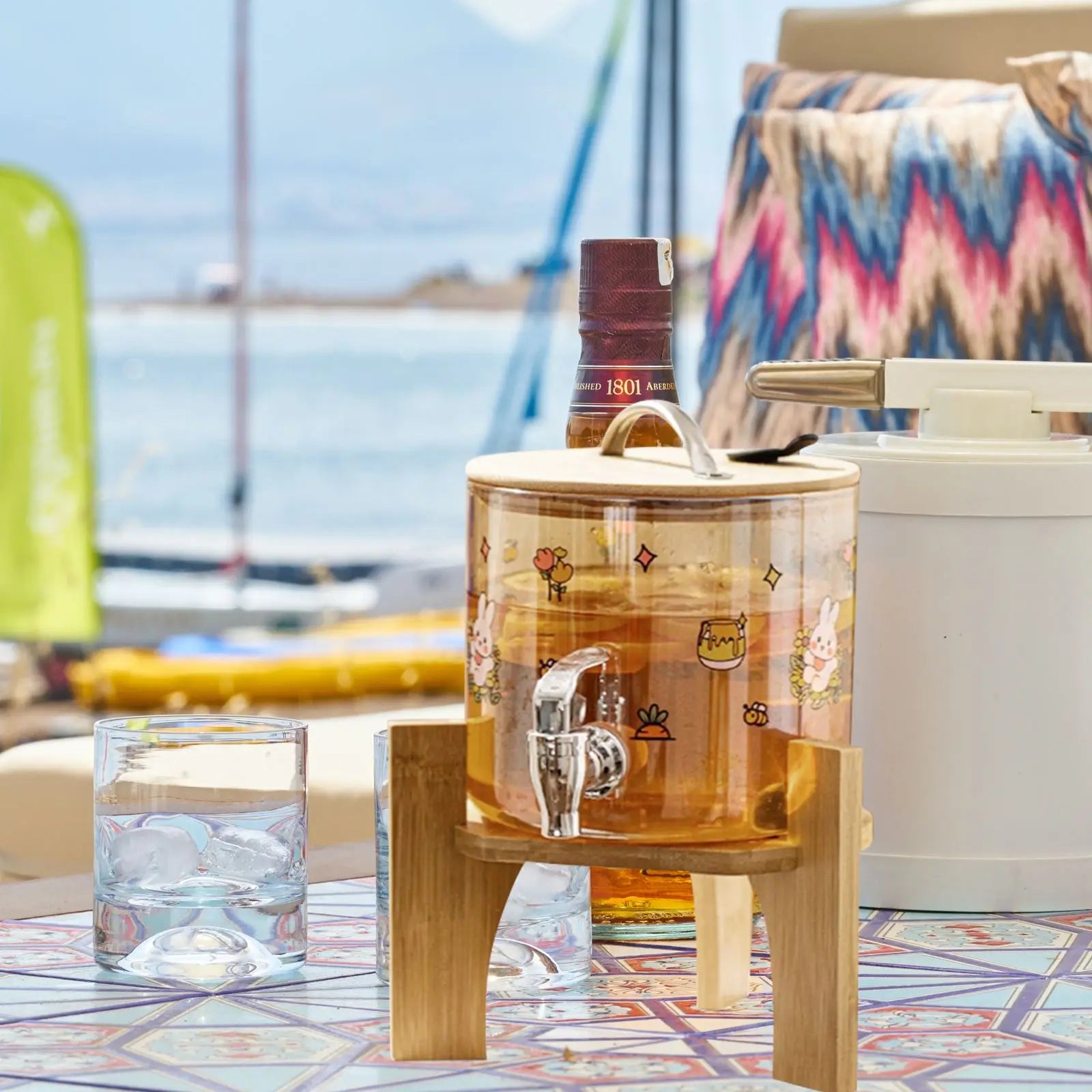 Bamboo Base Drinks Dispenser Holder Rack Round Wood Water Dispenser Beverage Stand Vase Stand Fish Tank Base Home Furnishings