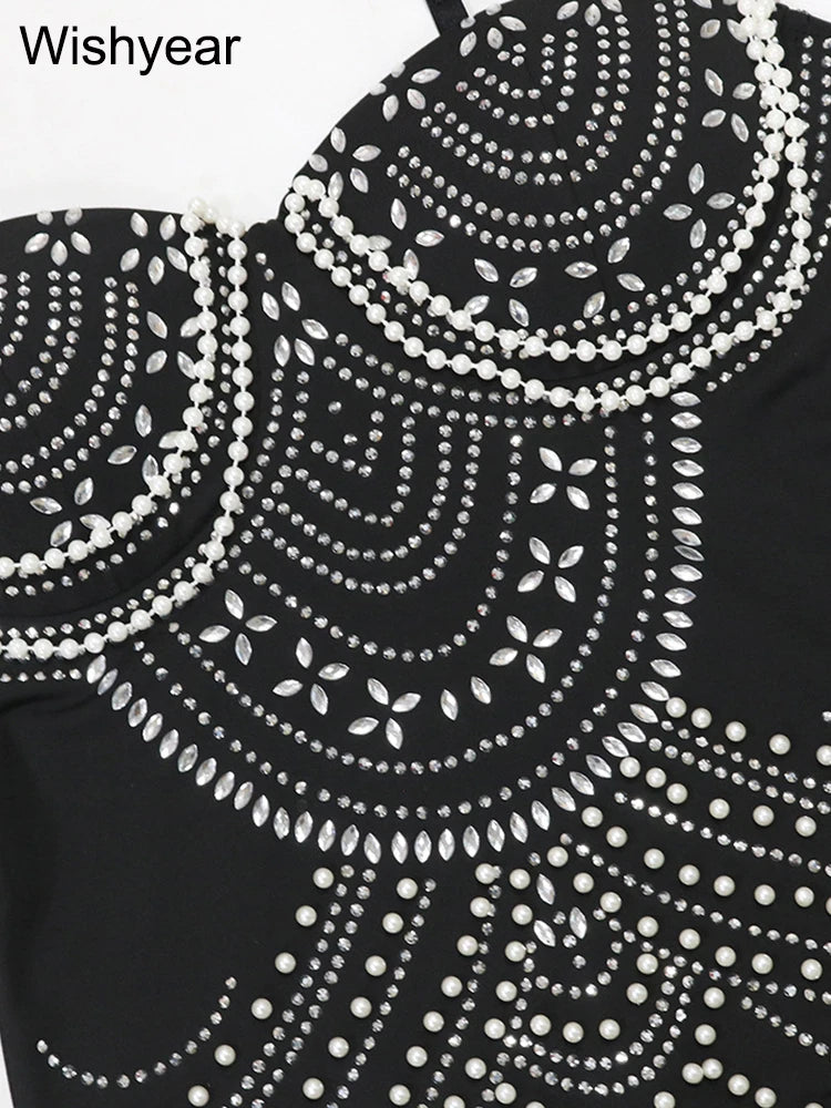 Luxury Sparkly Crystal Rhinestone Pearl Celebrities Gown Brown Dress