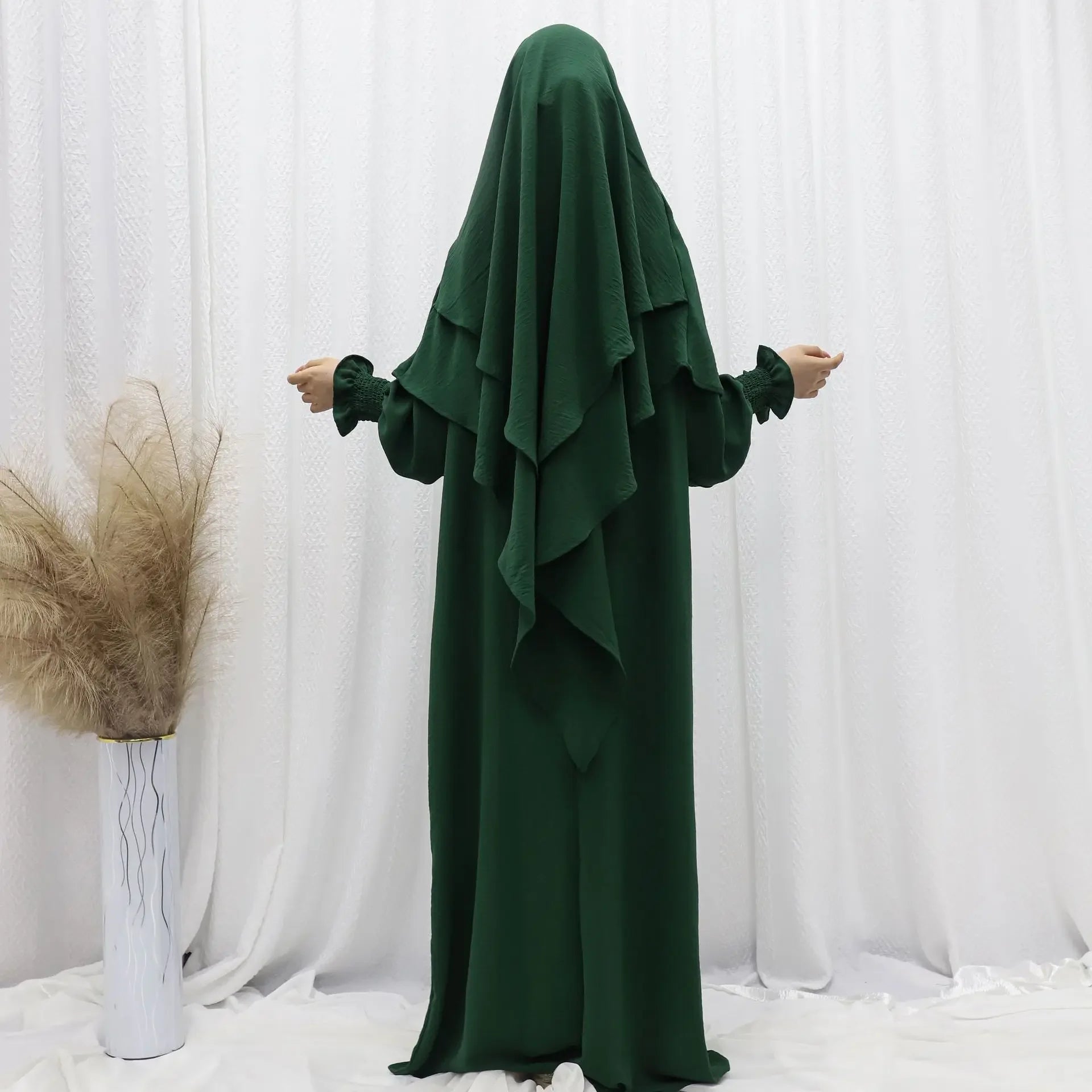 Women’s Ramadan Modest Abaya – Long Kaftan Dress with Headscarf, Islamic Jalabiya