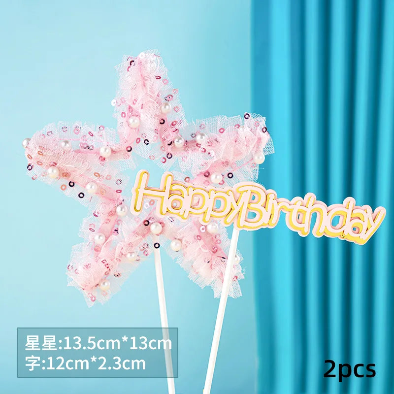 Princess Cake Toppers Ballet Dance Girl Happy Birthday Party Decoration Angel Wing for One Year Old Baby Shower Party Cake Decor