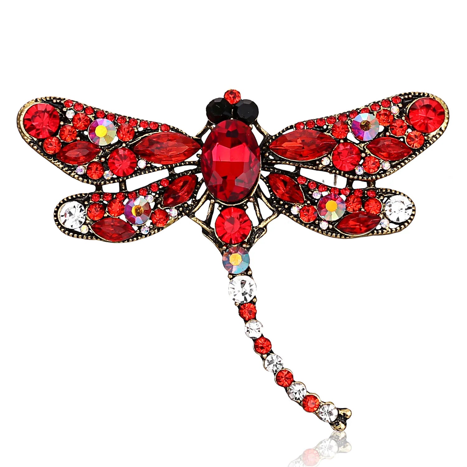 Crystal Vintage Dragonfly Brooches for Women Large Insect Animal Brooch Pin Fashion Dress Coat Accessories Cute Jewelry