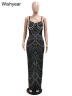 Luxury Sparkly Crystal Rhinestone Pearl Celebrities Gown Brown Dress