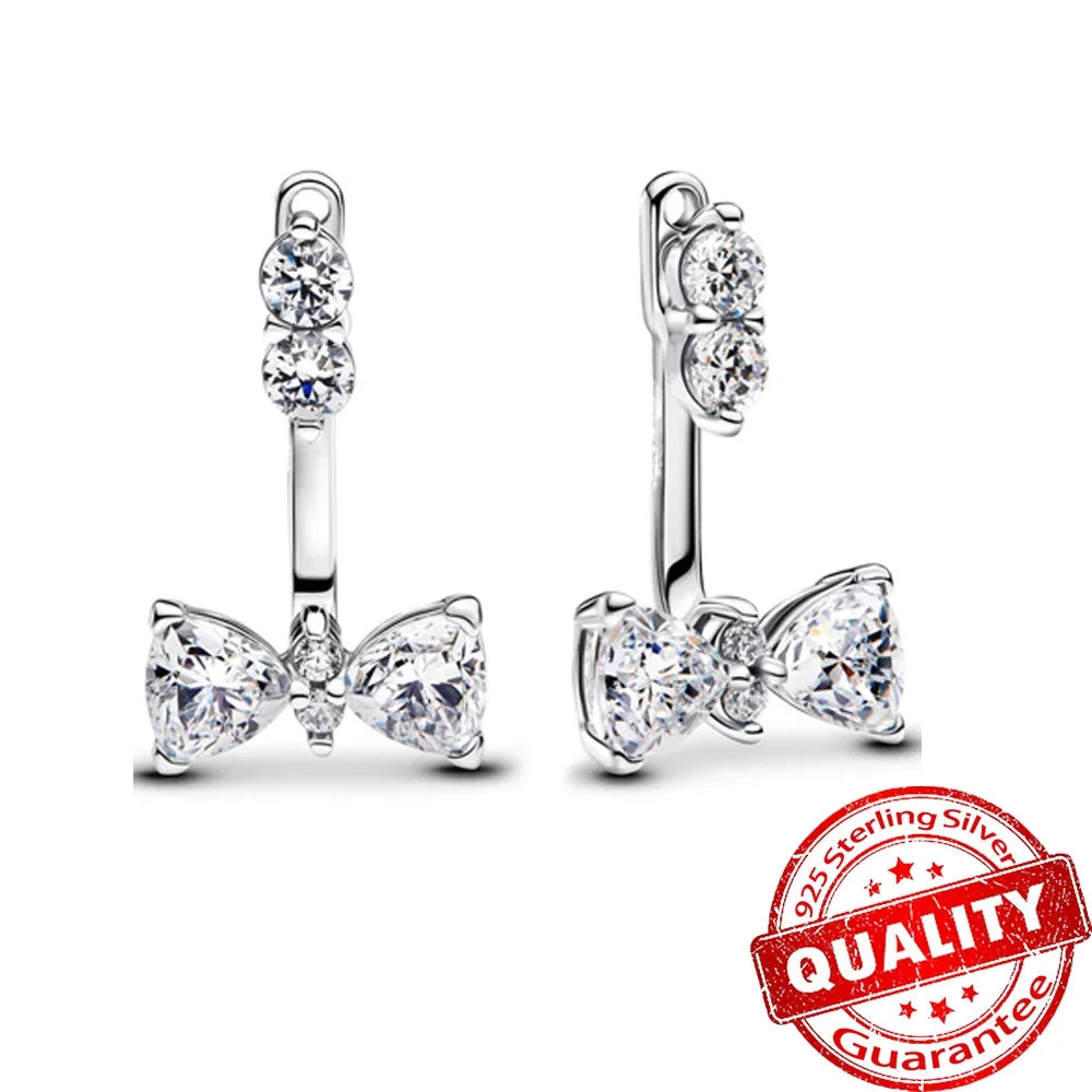 Pink Bow Set Original 925 Sterling Silver Colorful Zircon Ring Earrings Bracelet Necklace Original DIY Women's Jewelry Gift