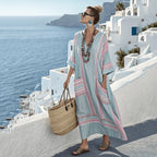 Summer Women’s Casual V-Neck Dress – Short Sleeve Geometric Print Loose Pullover with Pockets