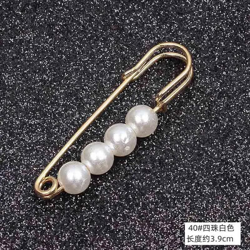 Double Pearl Pin Brooch For Women Clothing Dress Fixed Safety Pin Woman Brooch Accessories Pants Decoration Pearl Jewelry Clip