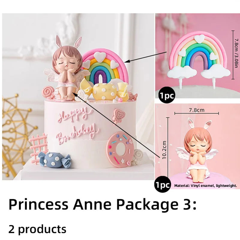 Princess Cake Toppers Ballet Dance Girl Happy Birthday Party Decoration Angel Wing for One Year Old Baby Shower Party Cake Decor