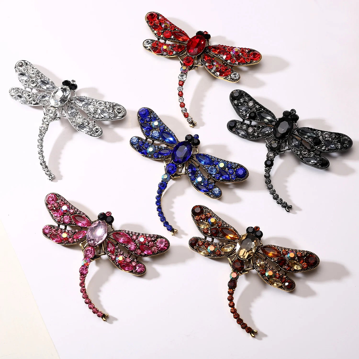 Crystal Vintage Dragonfly Brooches for Women Large Insect Animal Brooch Pin Fashion Dress Coat Accessories Cute Jewelry