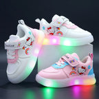 Girls LED Light Up Shoes – Hook & Loop Casual Sneakers with Print Design, Comfortable PU Insole & Rubber Sole (Ages 4–6 Years)