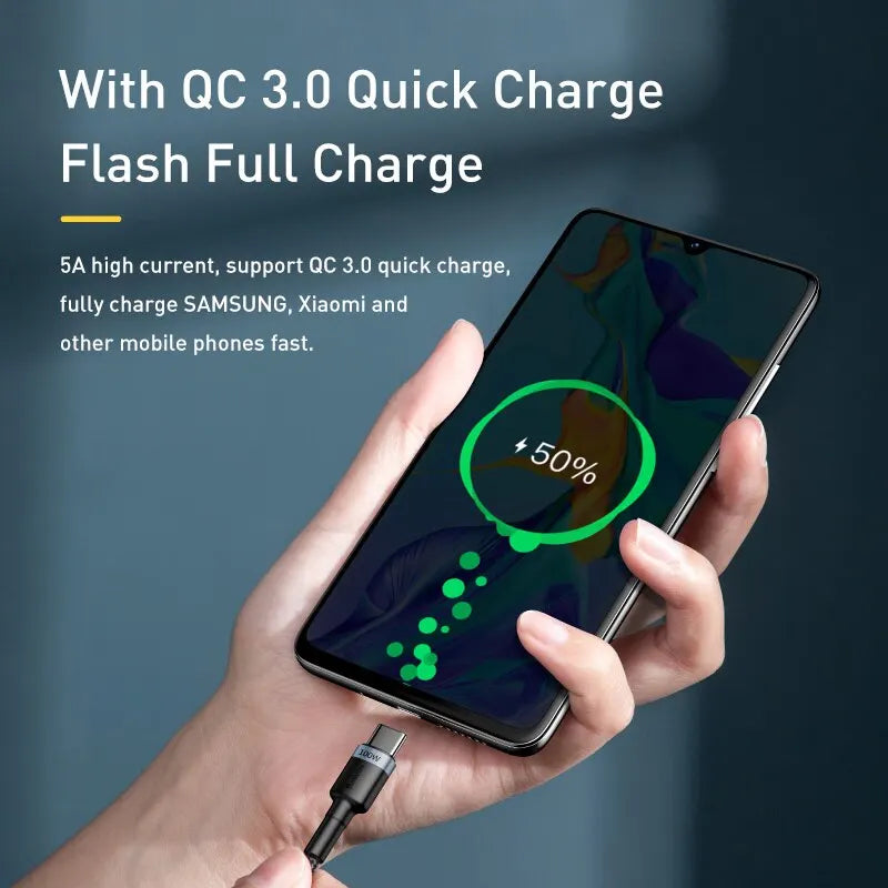 Baseus USB Type C To USB C Cable For iPhone 16 15 100W/5A PD Fast Charging Charger Cord For Macbook Xiaomi Samsung Type-C Cable