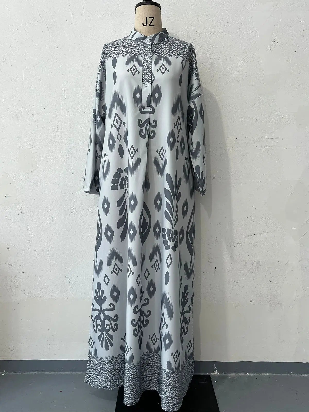 Women’s Ramadan & Eid Dress – Printed Long Abaya Kaftan, Modest Islamic Jalaiya
