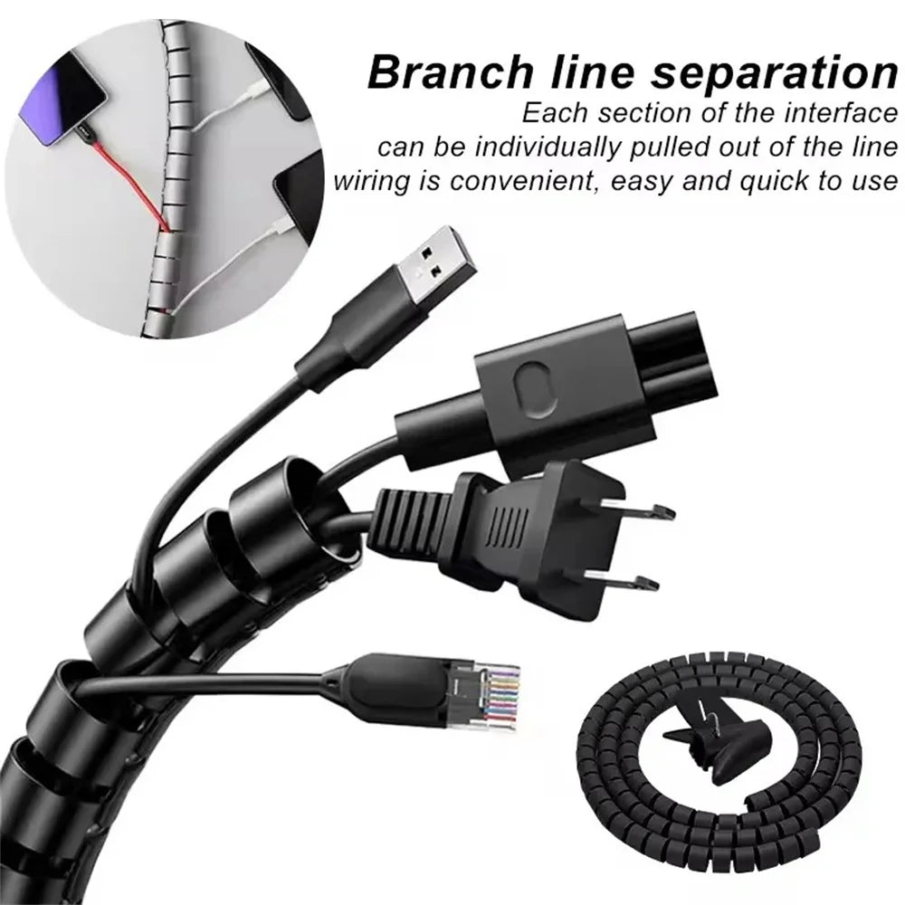 2M Universal Flexible Spiral Wire Protector Data Cable Organizer Computer Cord Protective Tube Clip Desktop Tidy Management Tool