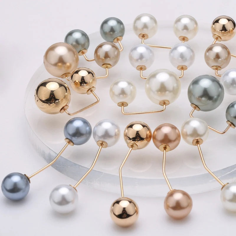 Double Pearl Pin Brooch For Women Clothing Dress Fixed Safety Pin Woman Brooch Accessories Pants Decoration Pearl Jewelry Clip