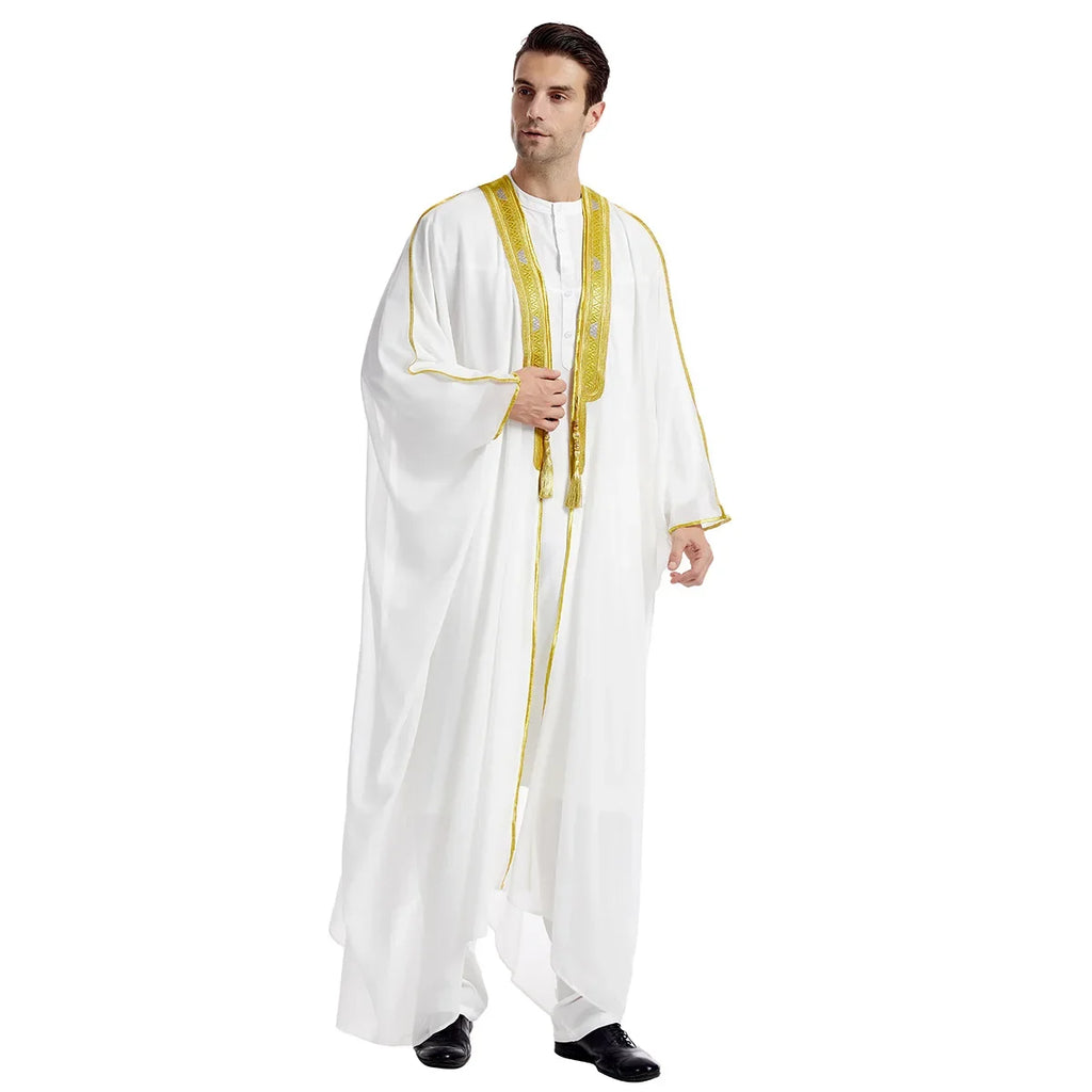 Men’s Islamic Kaftan Robe – Arabic Moroccan Long Dress, Striped Muslim National Costume