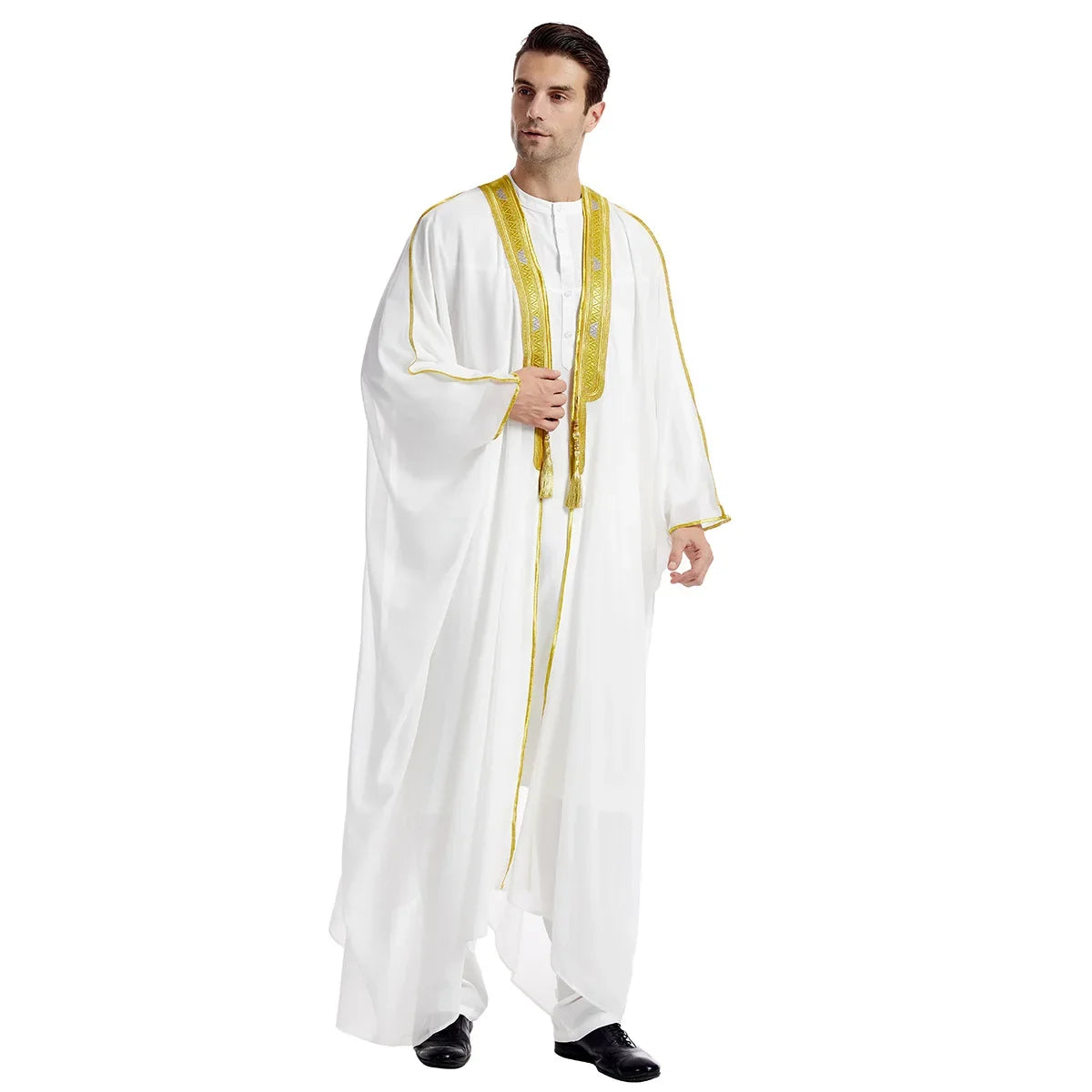 Men’s Islamic Kaftan Robe – Arabic Moroccan Long Dress, Striped Muslim National Costume