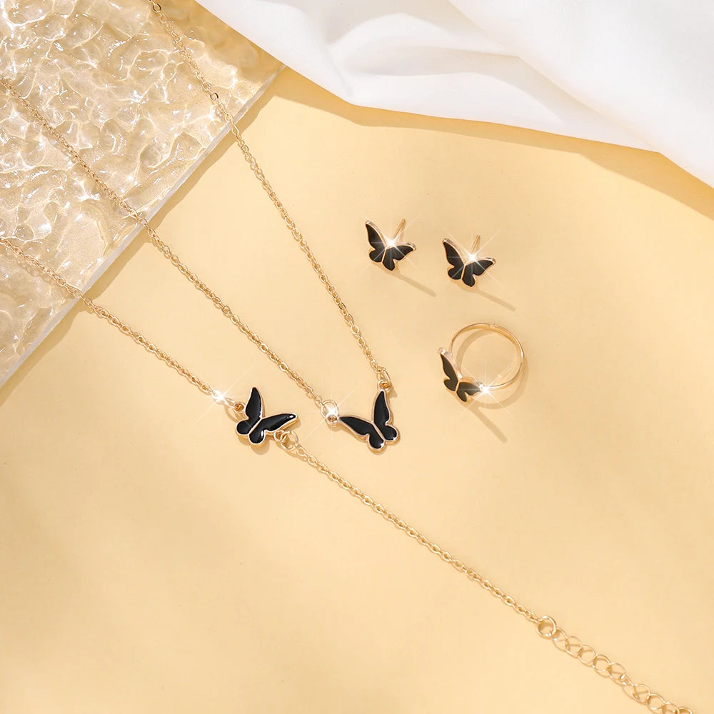 5pcs Exquisite And Elegant Butterfly Pendant Earrings Bracelet Ring And Necklace Perfect As Gift Birthdays Any Special Occasion