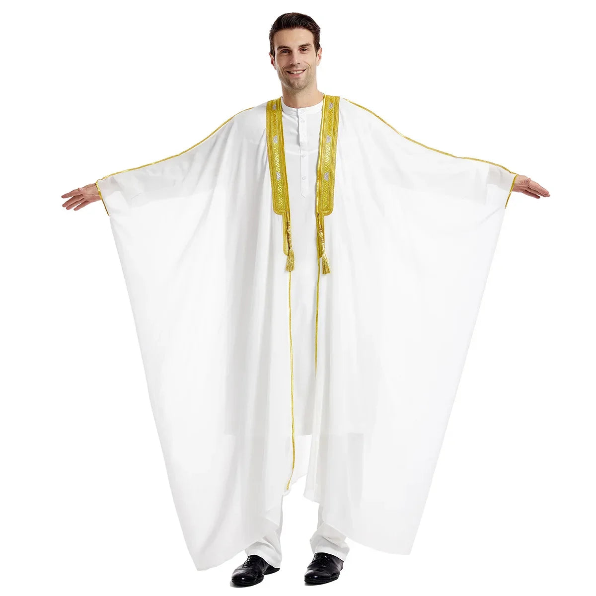 Men’s Islamic Kaftan Robe – Arabic Moroccan Long Dress, Striped Muslim National Costume