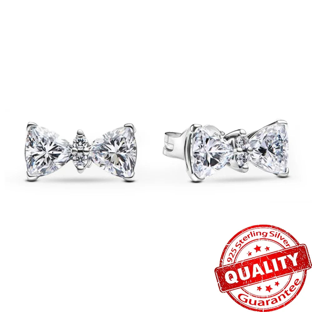 Pink Bow Set Original 925 Sterling Silver Colorful Zircon Ring Earrings Bracelet Necklace Original DIY Women's Jewelry Gift