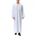 Men’s Islamic Robe – Casual Long Sleeve Tunic, Solid Color, Round Neck
