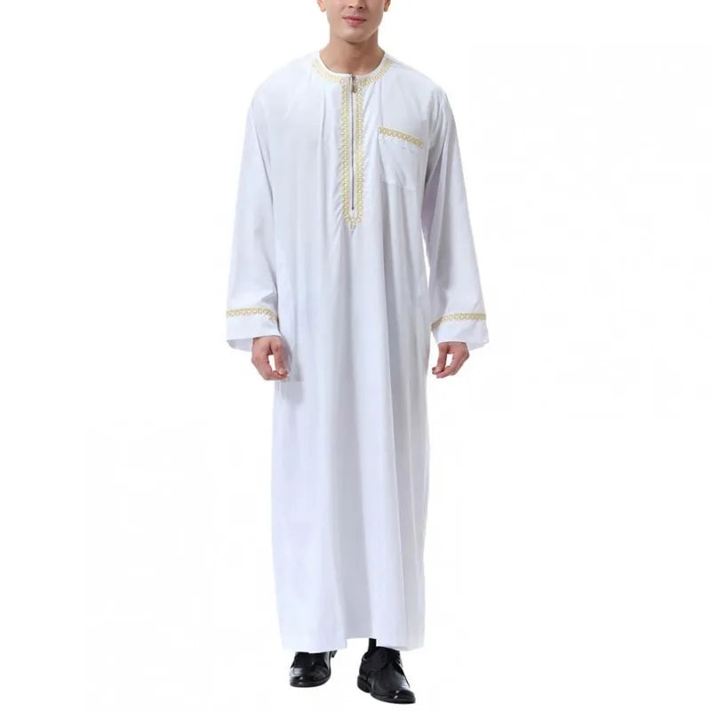 Men’s Islamic Robe – Casual Long Sleeve Tunic, Solid Color, Round Neck