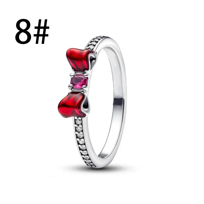 Pink Bow Set Original 925 Sterling Silver Colorful Zircon Ring Earrings Bracelet Necklace Original DIY Women's Jewelry Gift