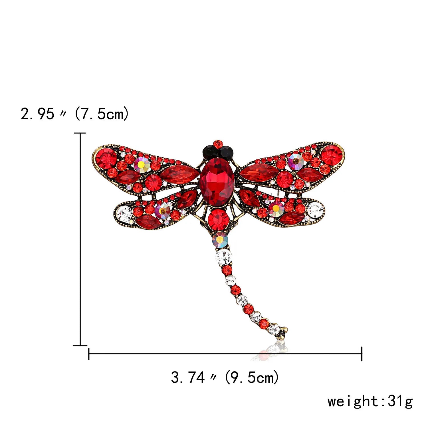 Crystal Vintage Dragonfly Brooches for Women Large Insect Animal Brooch Pin Fashion Dress Coat Accessories Cute Jewelry