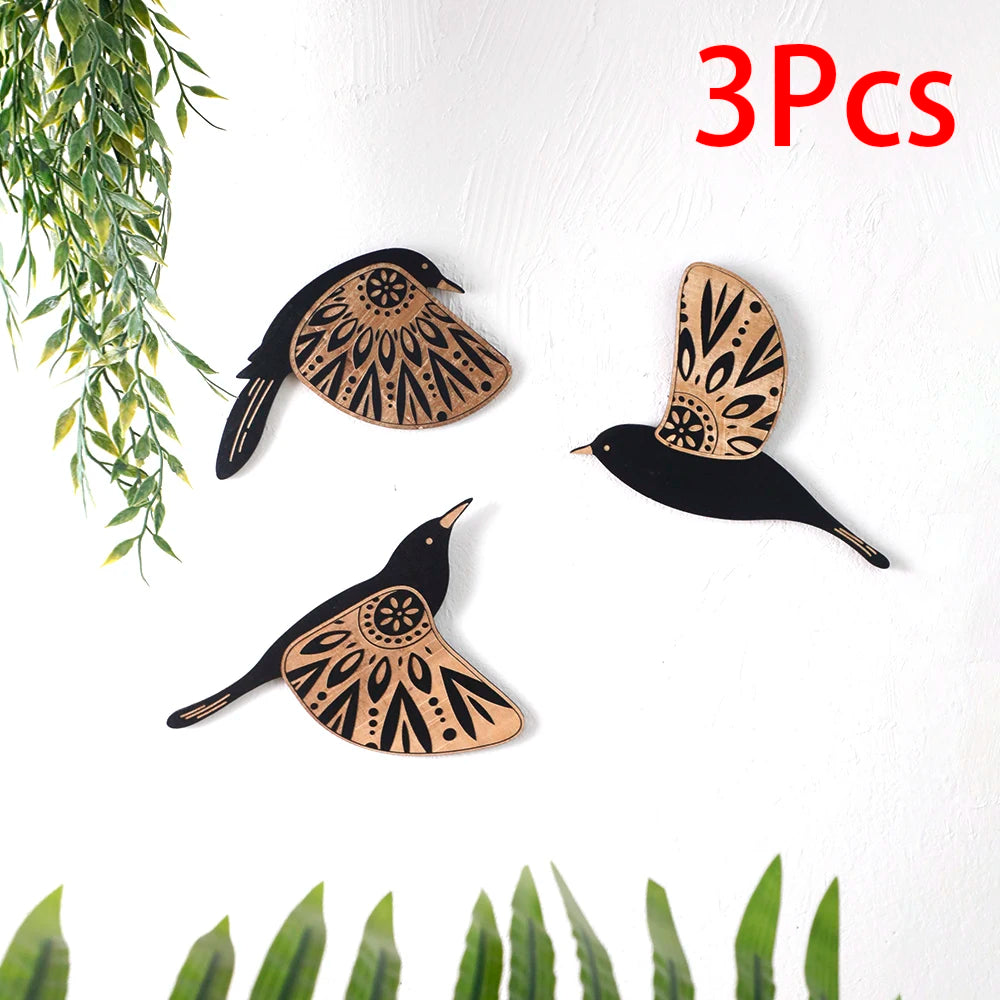 3 Pcs Black Bird Wooden Wall Decor Art Vintage Gothic Decor Living Room Bathroom Kitchen Home Decorations Indoor Outdoor Gifts