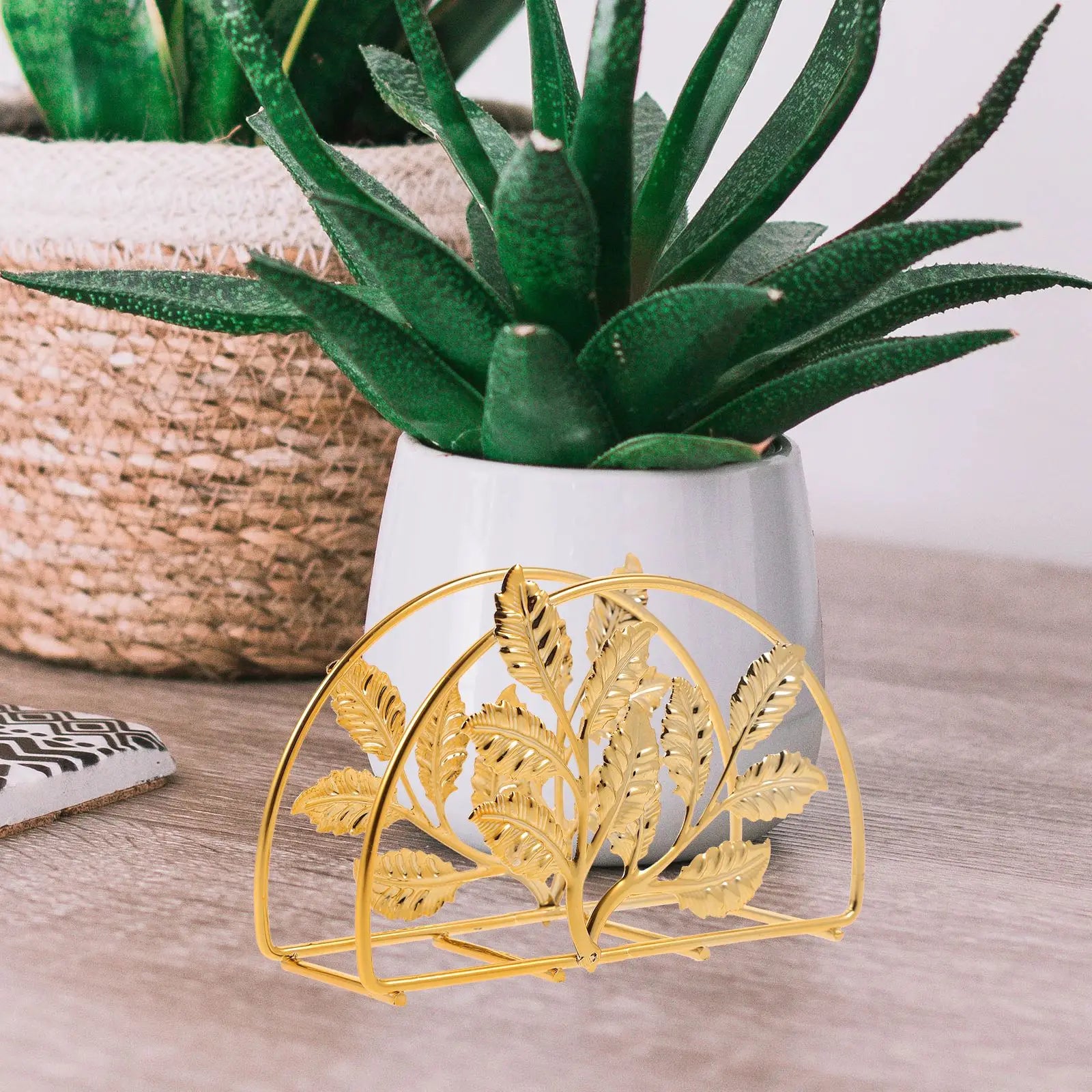 Gold Desktop Organizer – Tissue & Document Holder for Home, Hotel & Café