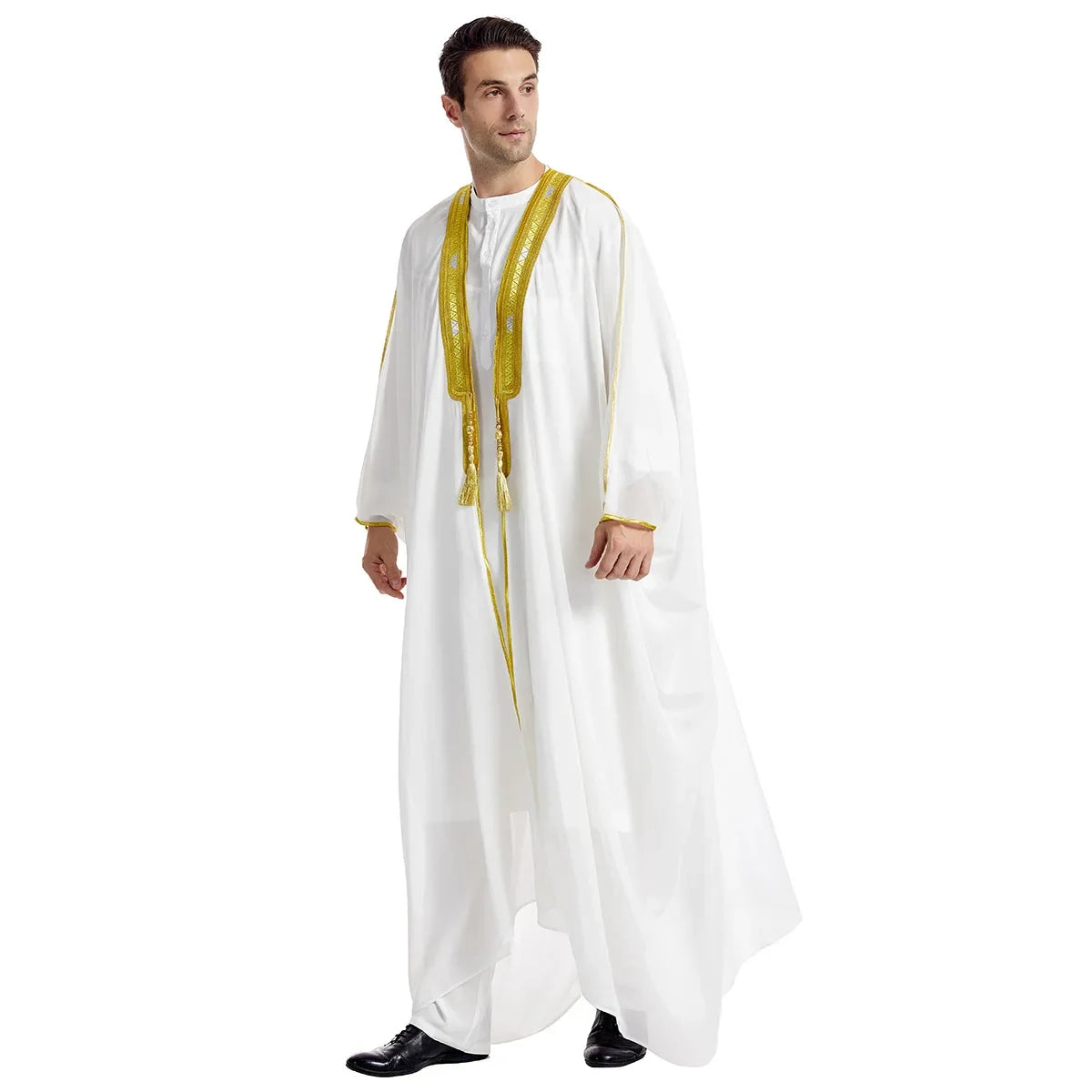 Men’s Islamic Kaftan Robe – Arabic Moroccan Long Dress, Striped Muslim National Costume