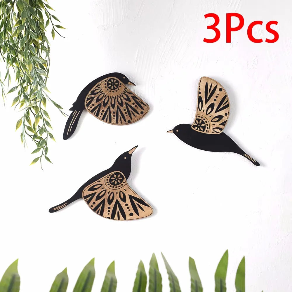 3 Pcs Black Bird Wooden Wall Decor Art Vintage Gothic Decor Living Room Bathroom Kitchen Home Decorations Indoor Outdoor Gifts