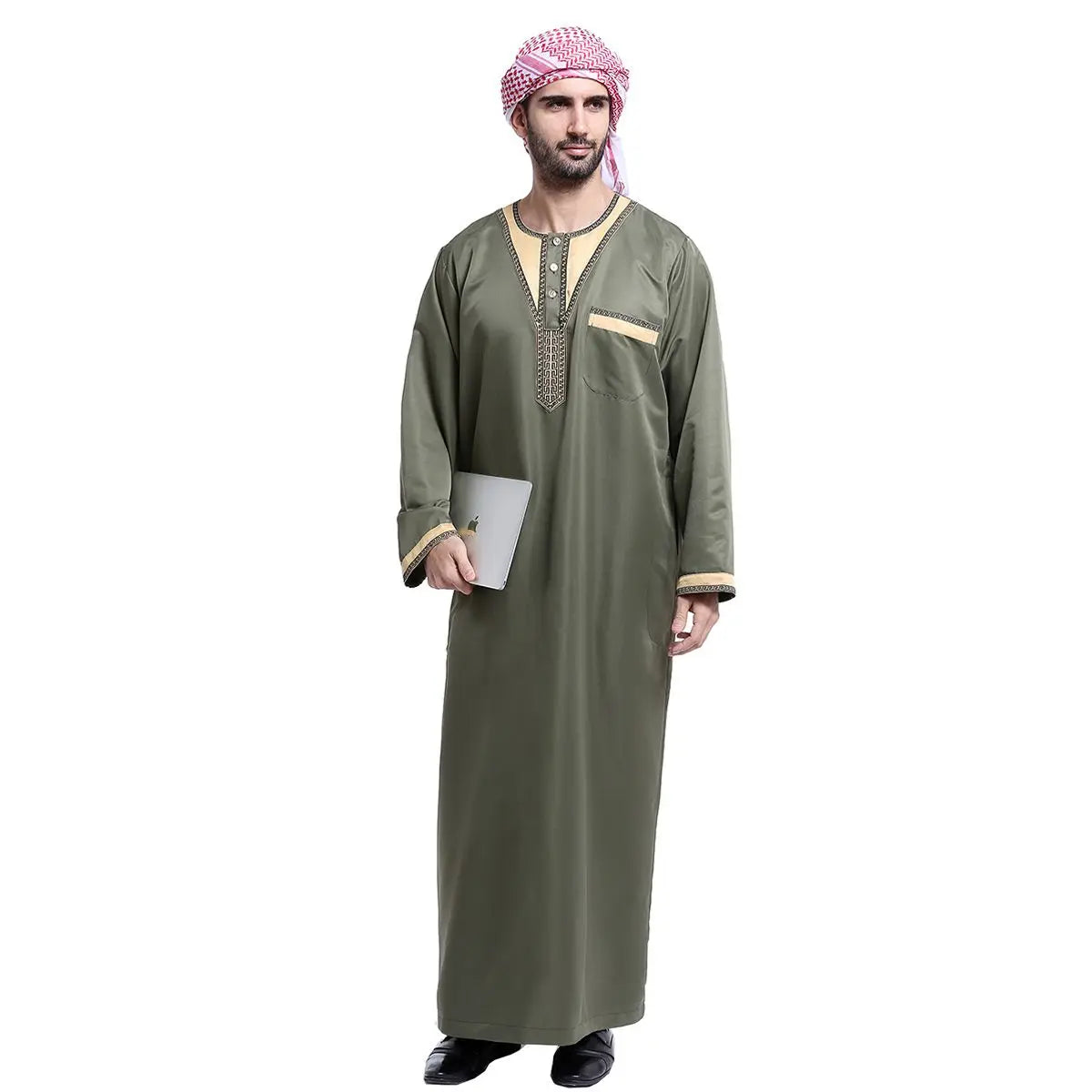 Men’s Arabic Kaftan Robe – Islamic Ethnic Long Sleeve Festival & Ramadan Wear